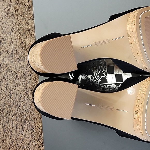Vince Camuto Black Suede Ciestie Cork Platform Ankle Strap Peep-Toe Sand… - Picture 12 of 15